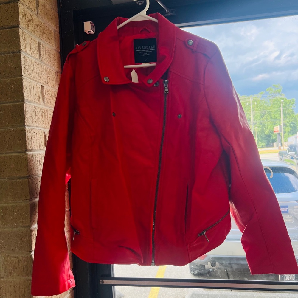 Vibrant Red Leather Jacket for Women